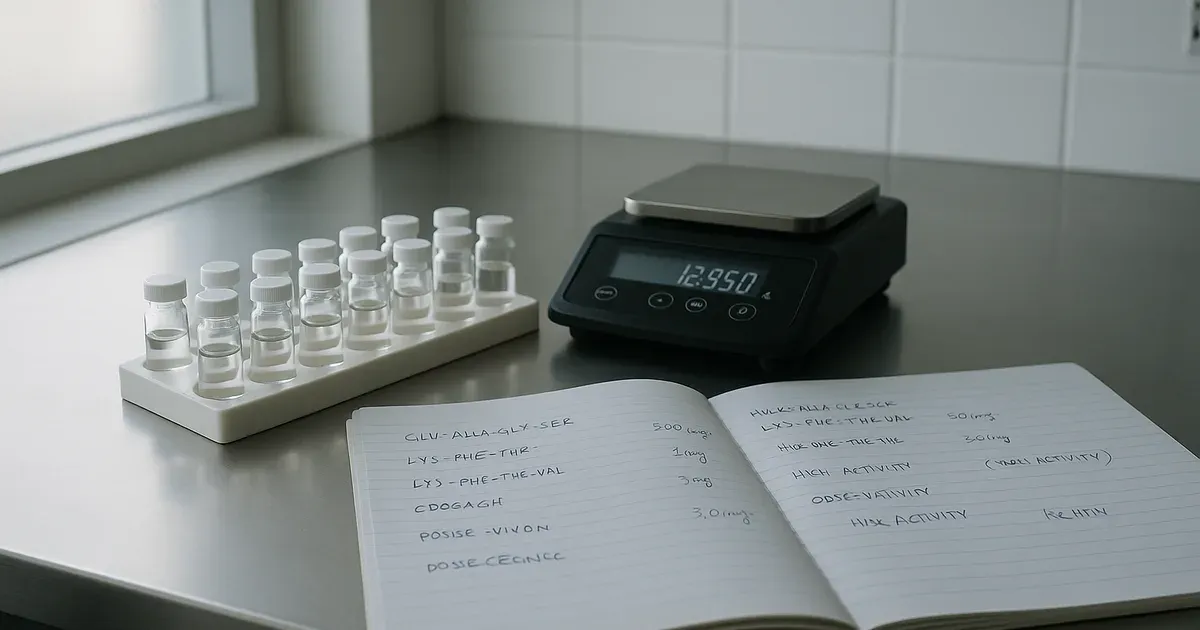 Laboratory vials containing BRP peptide solution prepared for pre-clinical animal studies in obesity research