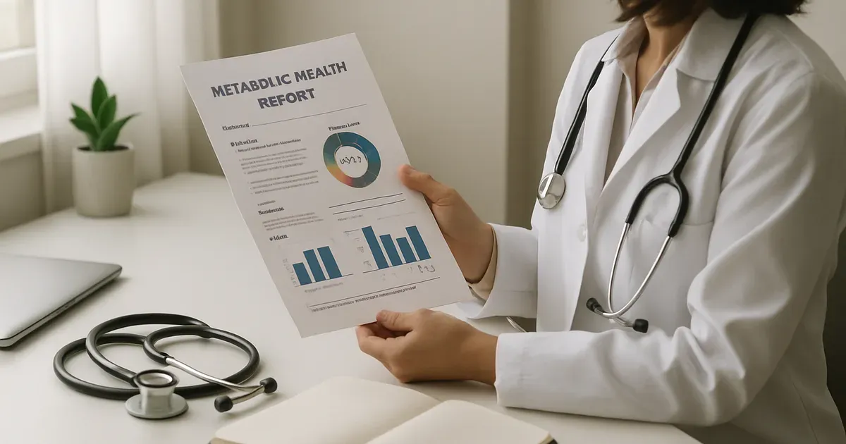 Doctor reviewing metabolic health data related to cortisol and menopausal transition risk markers