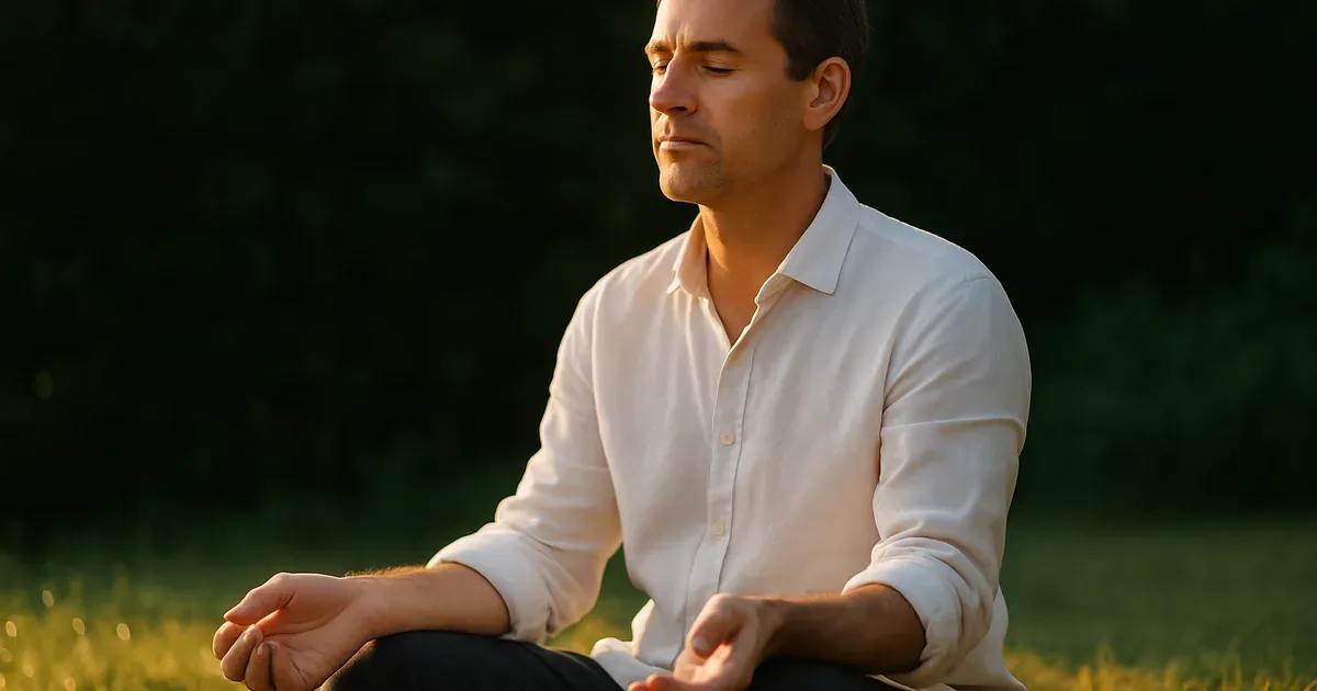 Man practicing morning breathwork outdoors to reset cortisol rhythm and lower stress