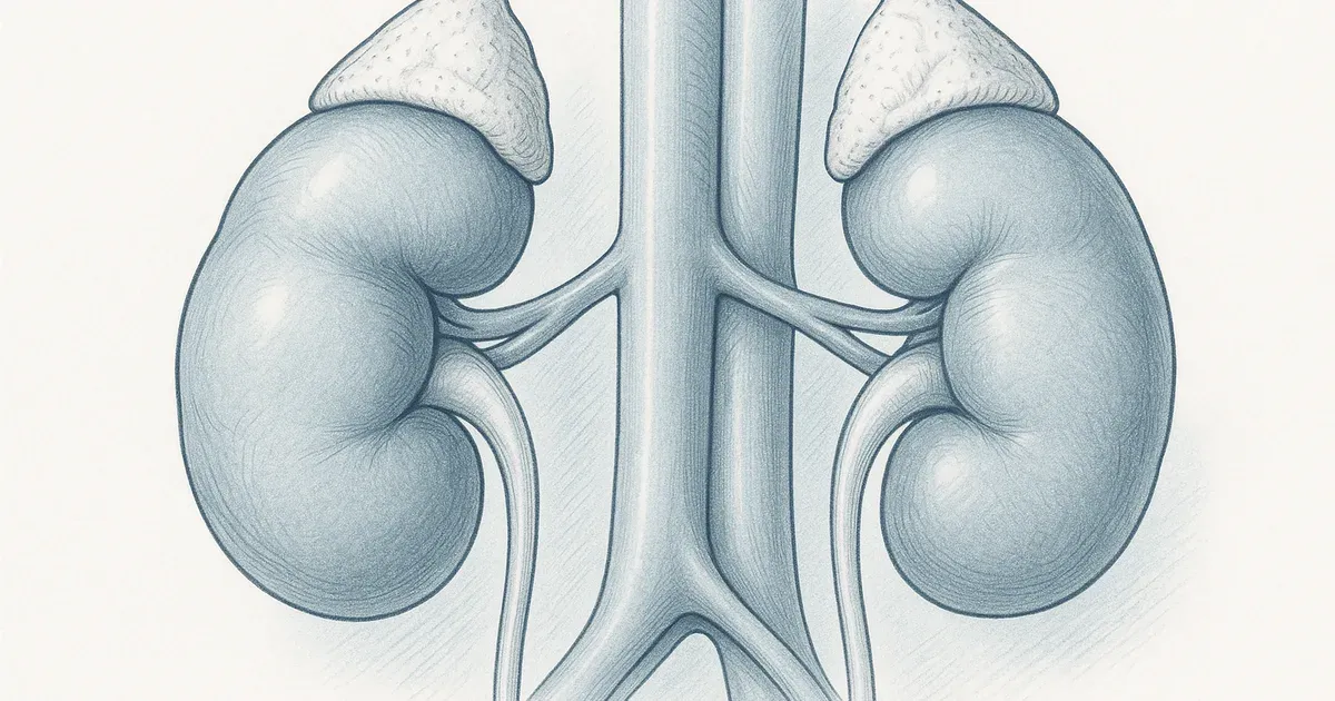 Medical illustration of adrenal glands above kidneys showing where cortisol is produced in women over 40