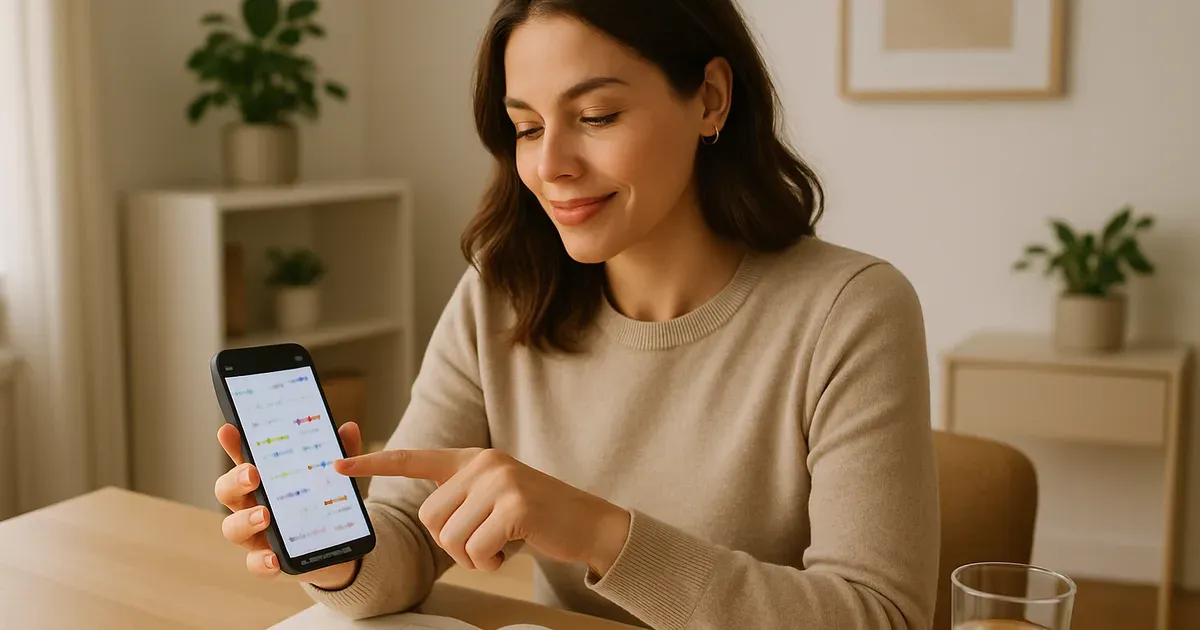 Woman planning her schedule using a cycle syncing calendar app to align tasks with menstrual phases