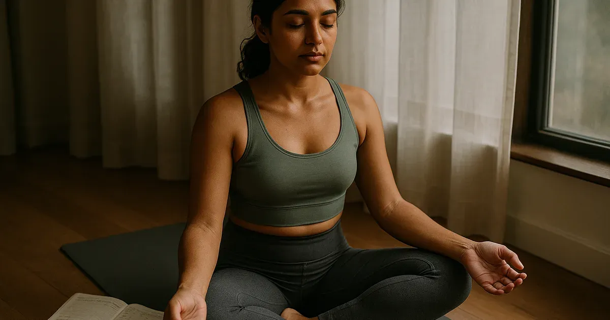 Woman practicing yoga as part of cycle syncing workouts during her menstrual phase