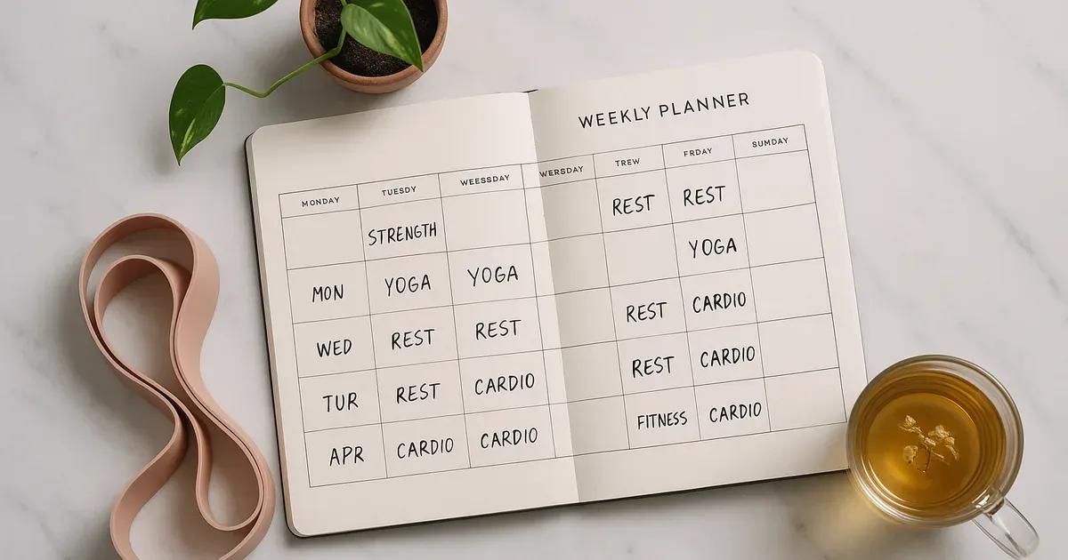Monthly planner showing cycle syncing workout schedule across menstrual phases