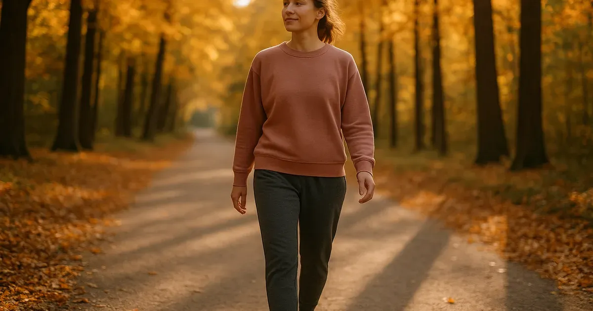Woman walking outdoors during the luteal phase as a low-intensity cycle syncing workout