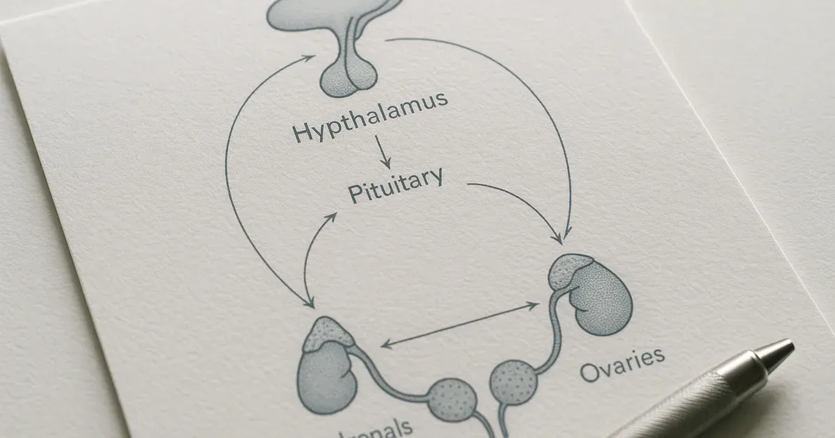 Diagram of HPA and HPO axis interaction relevant to cortisol during menopausal transition