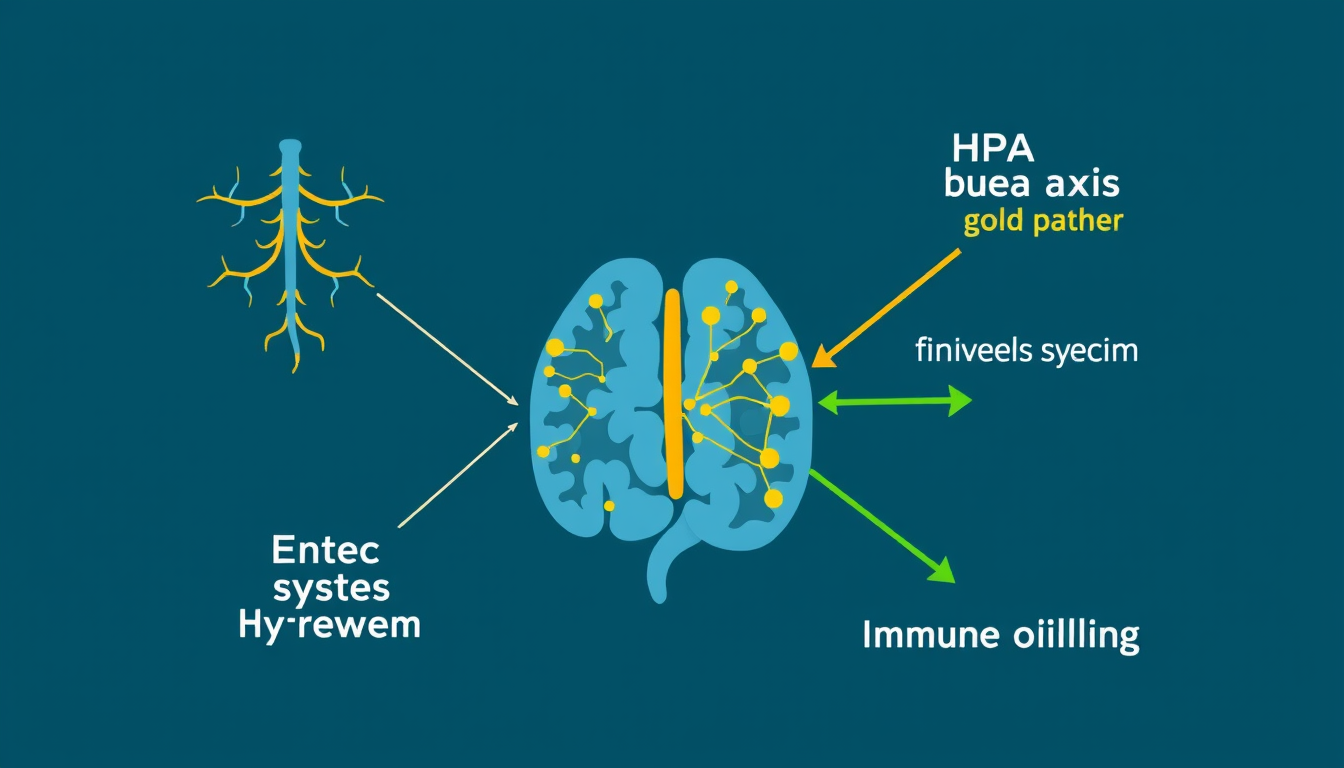 Diagram of the four gut-brain axis communication pathways: vagus nerve, enteric nervous system, HPA axis, and immune signalling
