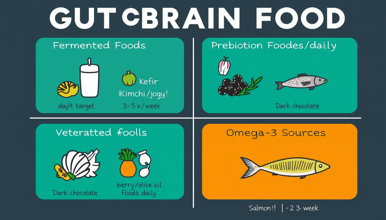 Infographic showing the four gut-brain food categories with daily frequency targets