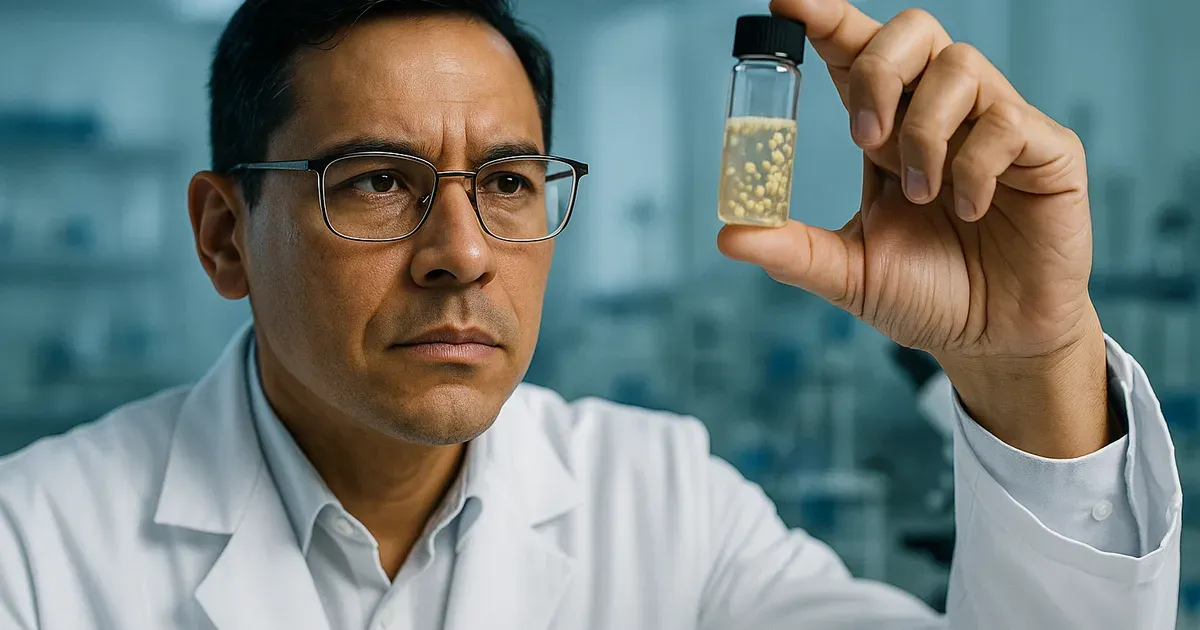 Food scientist examining microbiome culture in lab, representing science-backed gut health industry innovation