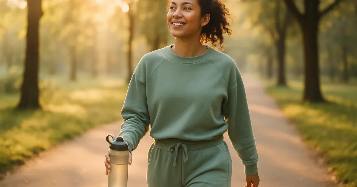 Person walking outdoors to boost energy levels alongside a high-protein meal plan for energy