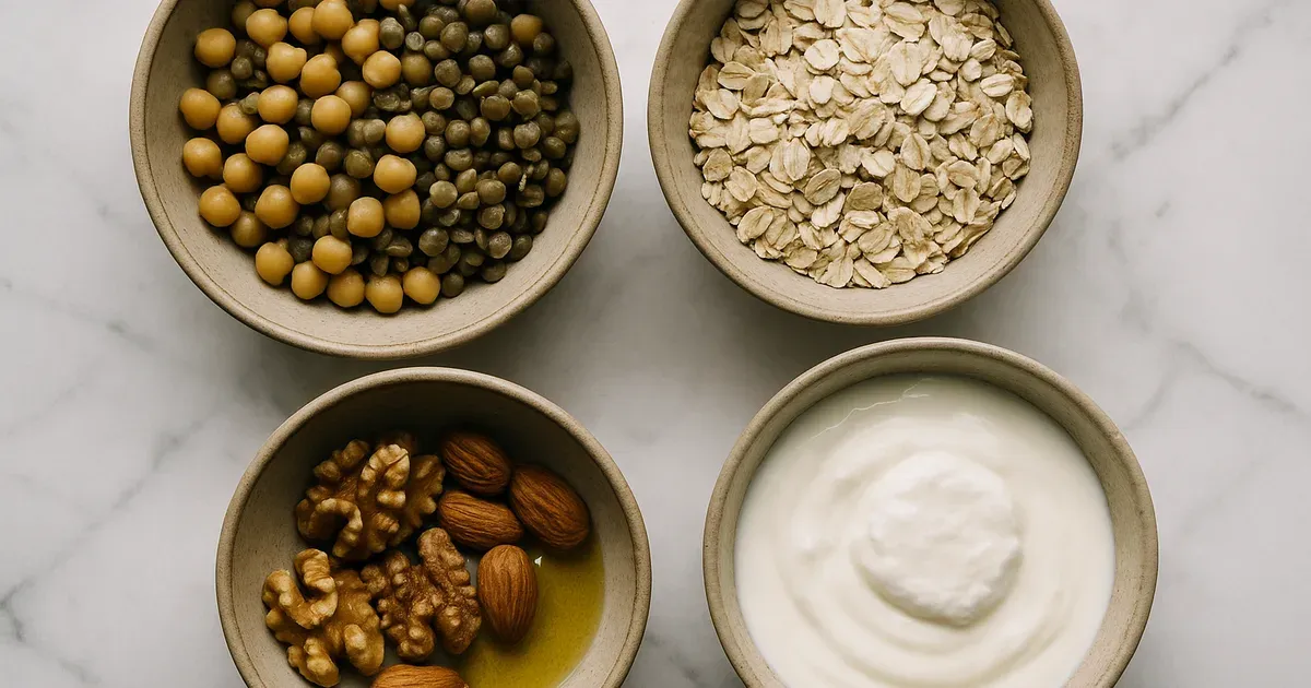 Four food categories that increase GLP-1 naturally: legumes, oats, healthy fats, and fermented yogurt