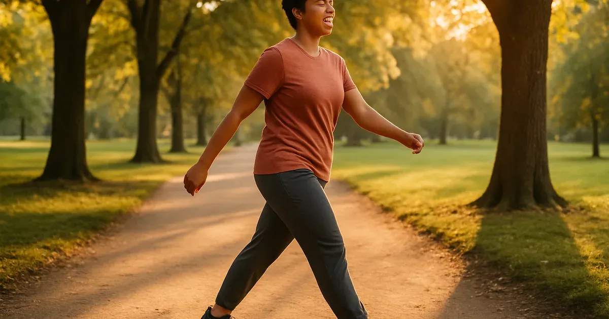 Person walking on a park path as part of a realistic weight loss exercise plan — how to lose weight step by step