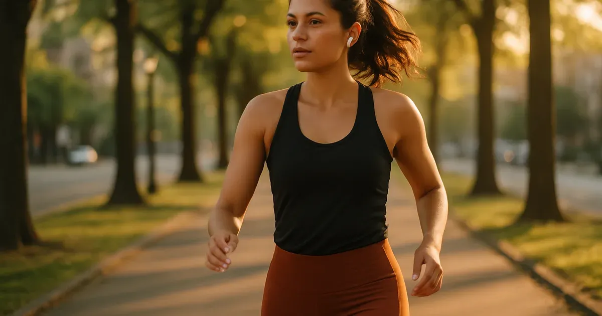 Woman walking outdoors as part of a consistent exercise routine to support weight loss
