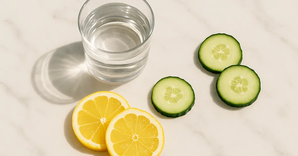 Glass of water with lemon and cucumber representing hydration as a weight loss strategy