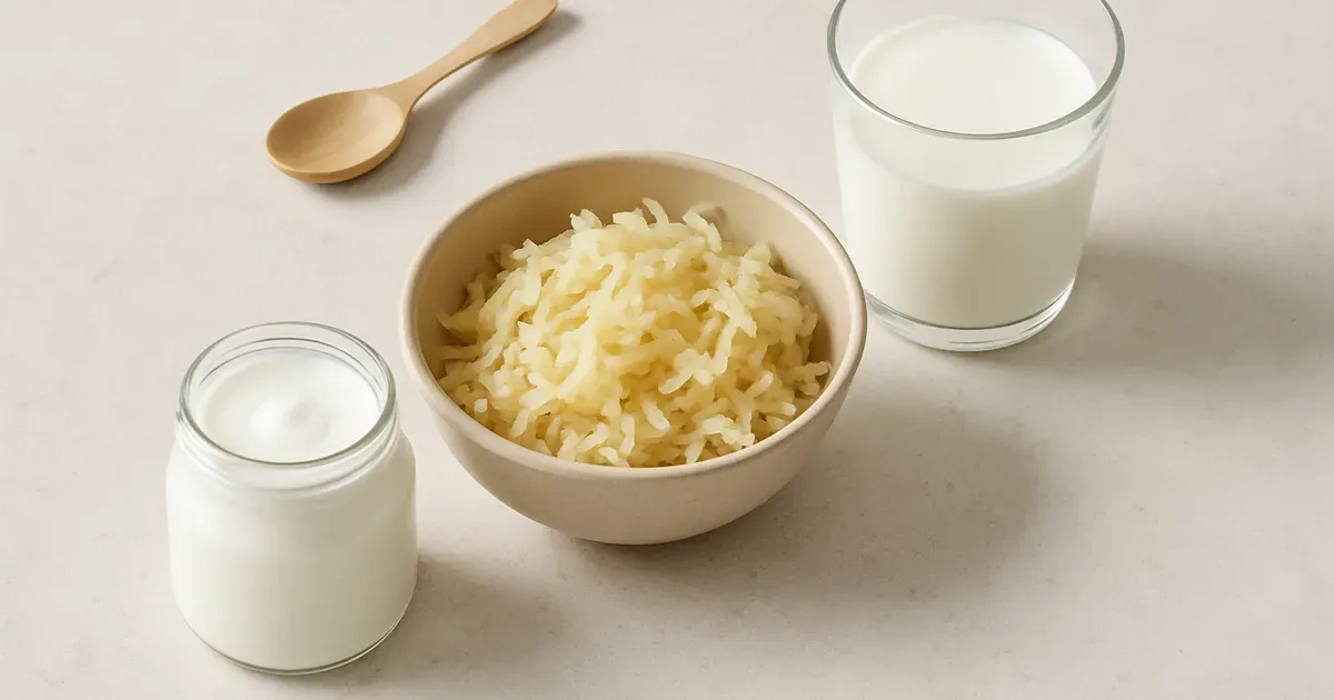 Fermented foods including yoghurt, sauerkraut and kefir displayed to support gut microbiome and reduce stomach bloating