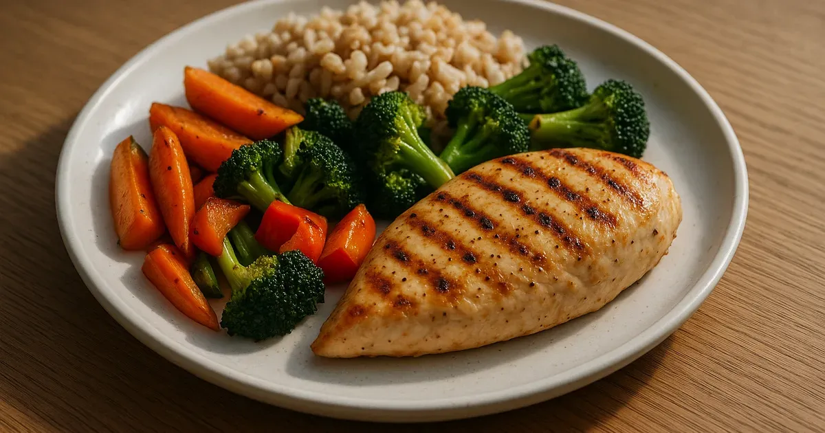 Balanced nutritious meal with protein and vegetables to support weight management without metabolism myths