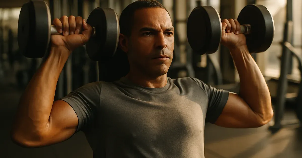 Person strength training with dumbbells to preserve muscle mass during weight loss