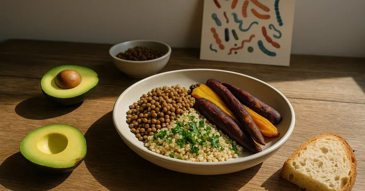 Colourful fibre-rich meal supporting gut microbiome health to help the body fight weight loss resistance