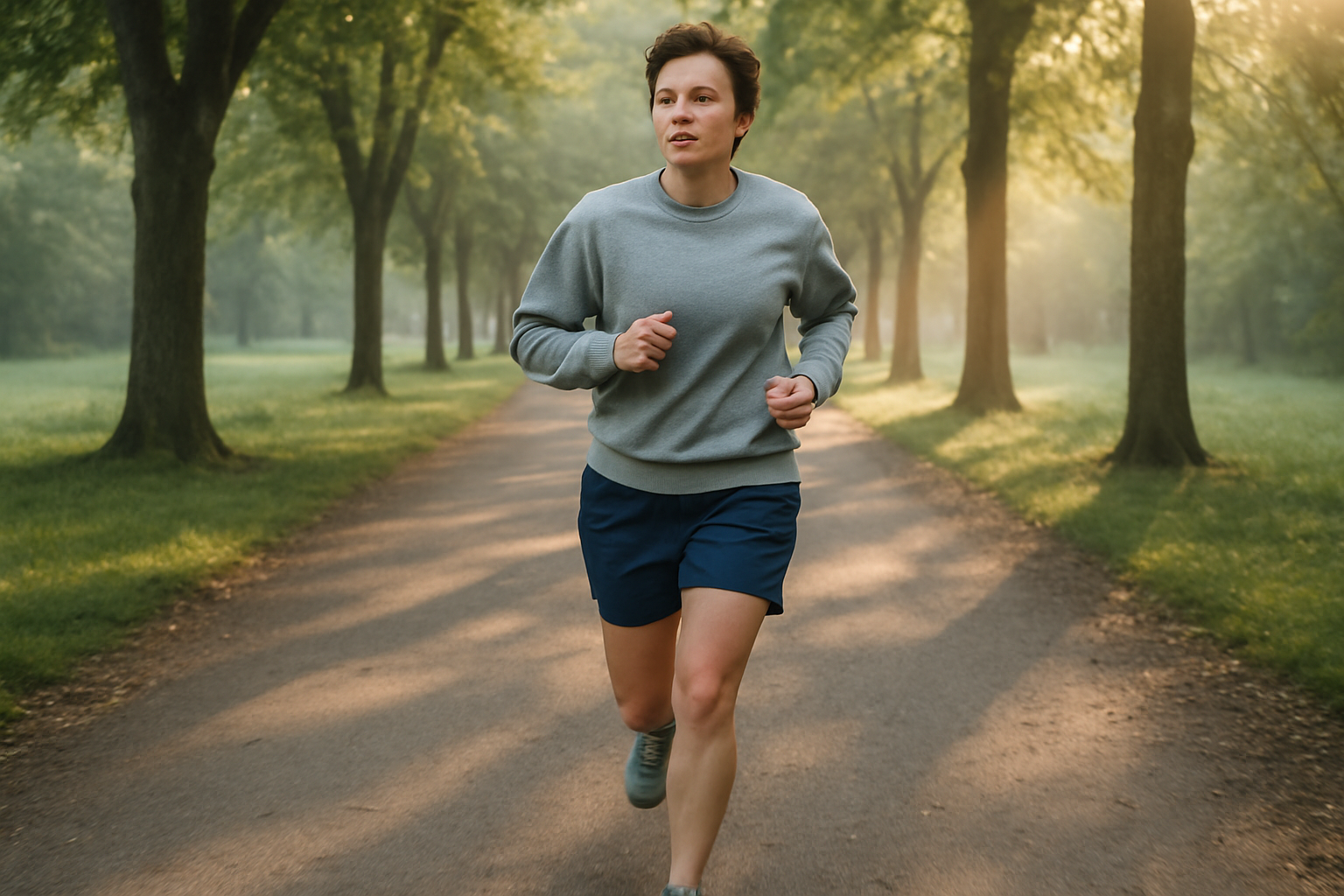 Person jogging outdoors as part of a consistent physical activity weight management strategy