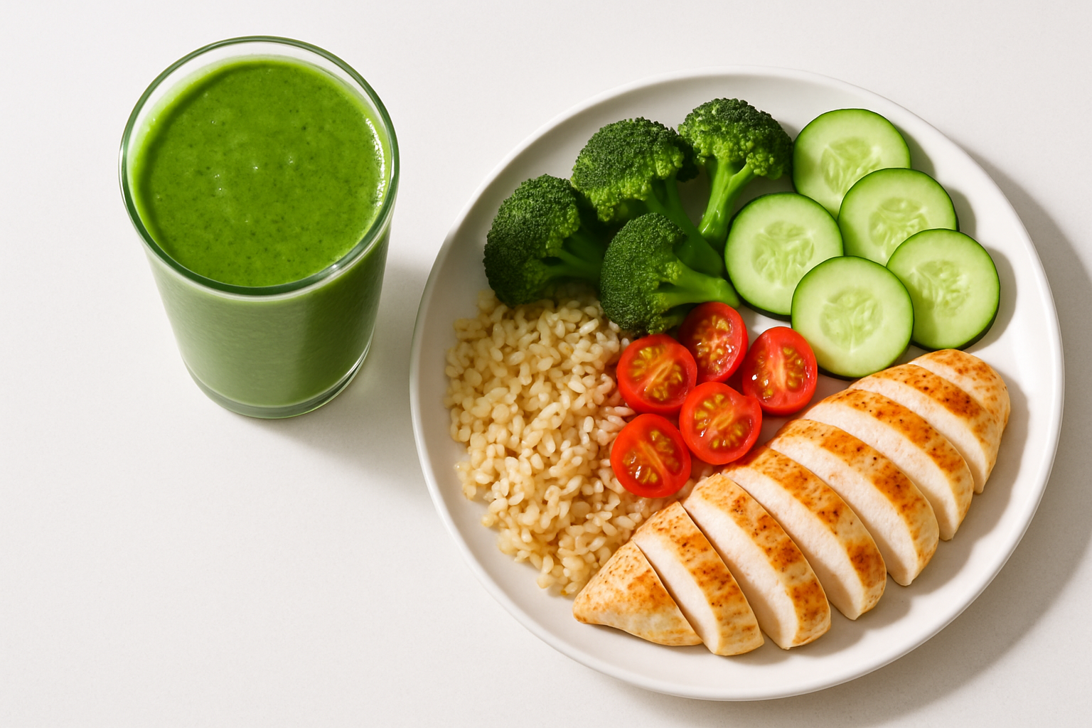 Smoothie versus whole food meal comparison illustrating why solid foods support weight loss better than liquid calories
