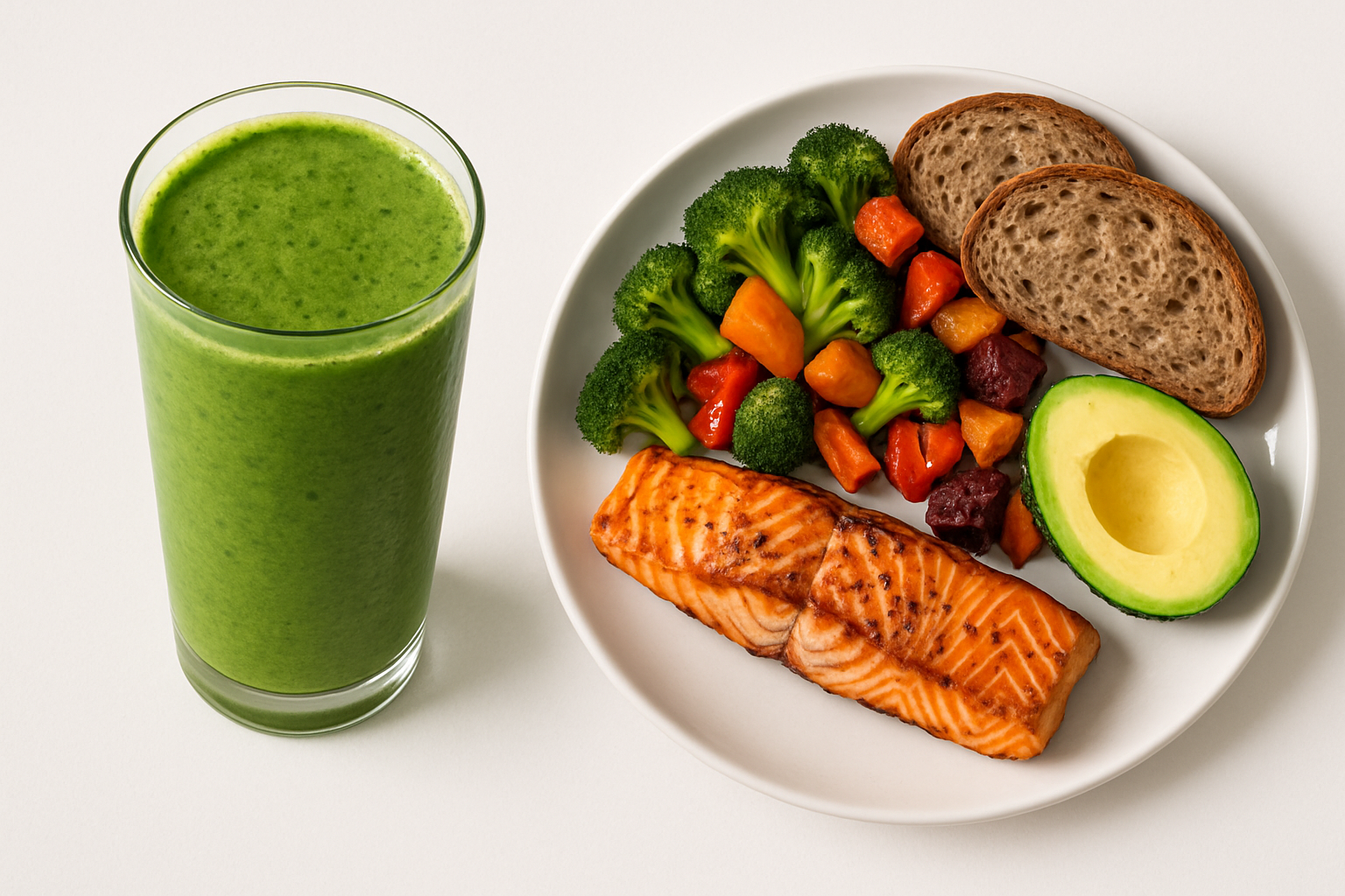 Smoothie versus whole food meal comparison illustrating why solid foods support weight loss tips better than liquid calories