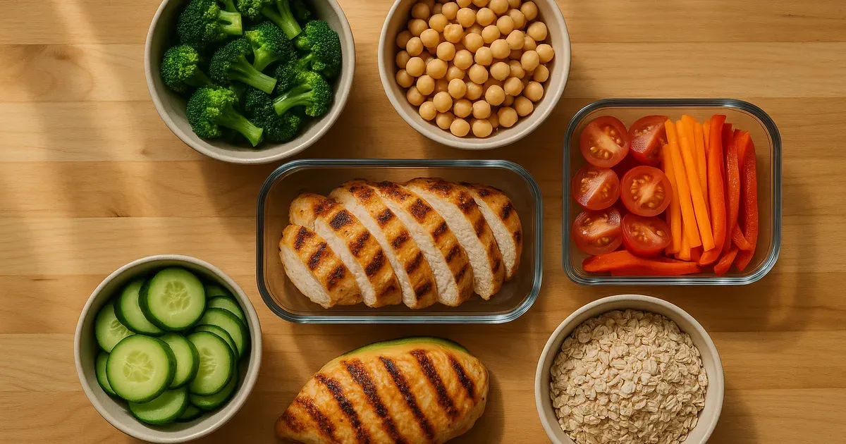 Healthy balanced meal prep with high-fibre foods to support weight loss in your 50s
