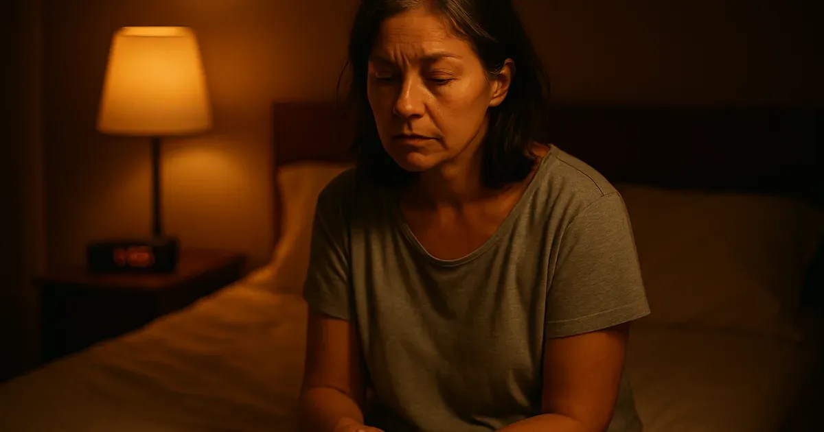 Woman experiencing sleep disruption during menopause, a key driver of belly fat gain