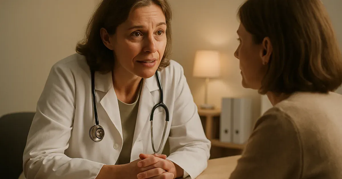 Female doctor consulting with a midlife woman patient about menopause digestive health symptoms