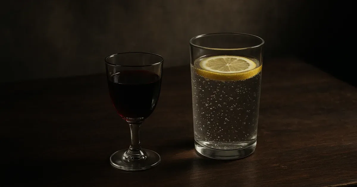 A small glass of wine beside water representing moderate alcohol consumption to support menopause weight management