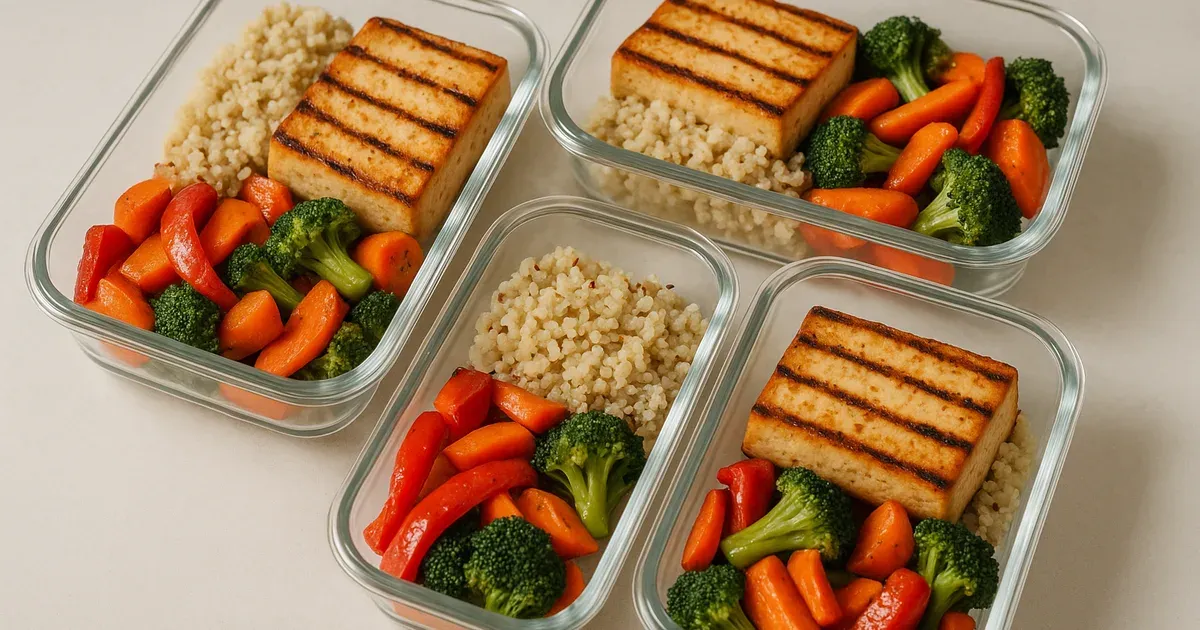 Balanced meal prep with protein, complex carbs and vegetables to support metabolism after 40