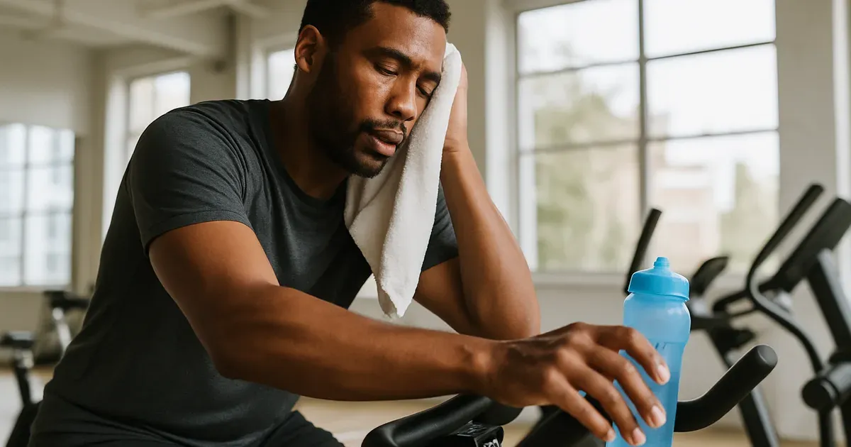 Person finishing exercise on bike — metabolism returns to resting rate after workout stops