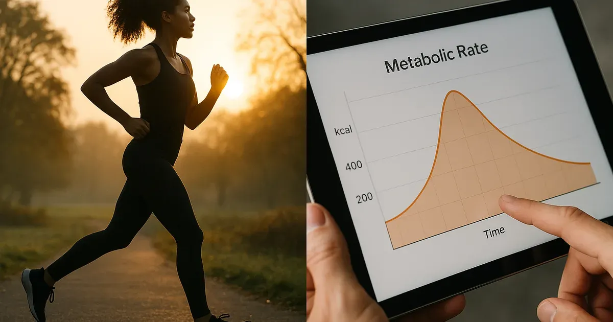 Person jogging alongside a metabolic rate graph illustrating the science of losing weight and metabolic adaptation