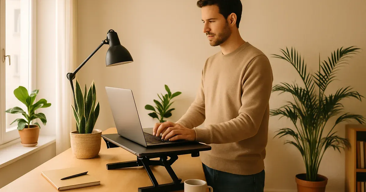 Person using a standing desk to reduce sitting time and support a healthy metabolism