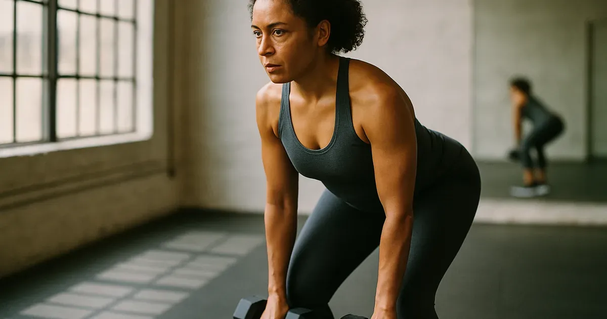 Woman over 40 doing strength training with dumbbells to boost metabolism and support weight loss after 40 for women