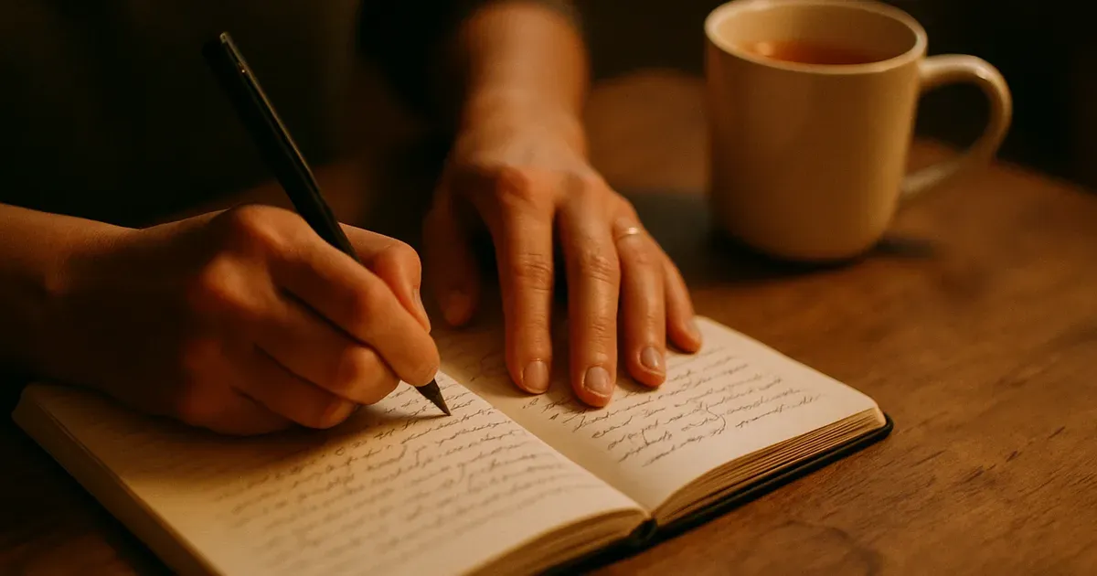 Woman journaling her weight loss goals and mindset work for lasting habit change in her 40s