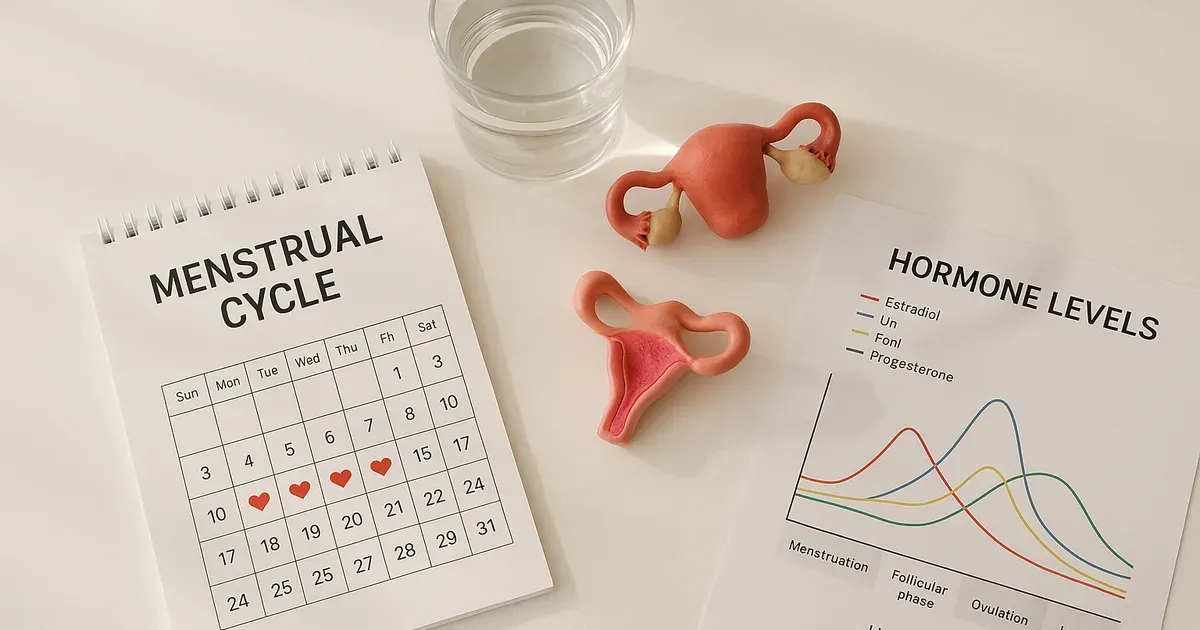 Menstrual cycle calendar and hormone chart illustrating the link between hormones and stomach bloating causes