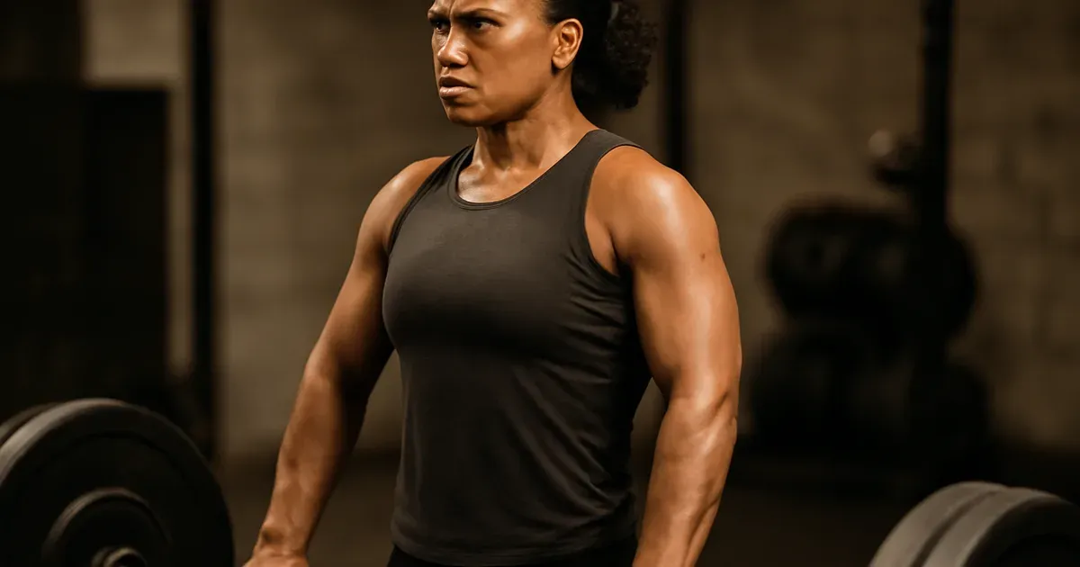 Endomorph body type athlete performing a deadlift in a gym to build muscle and boost metabolism