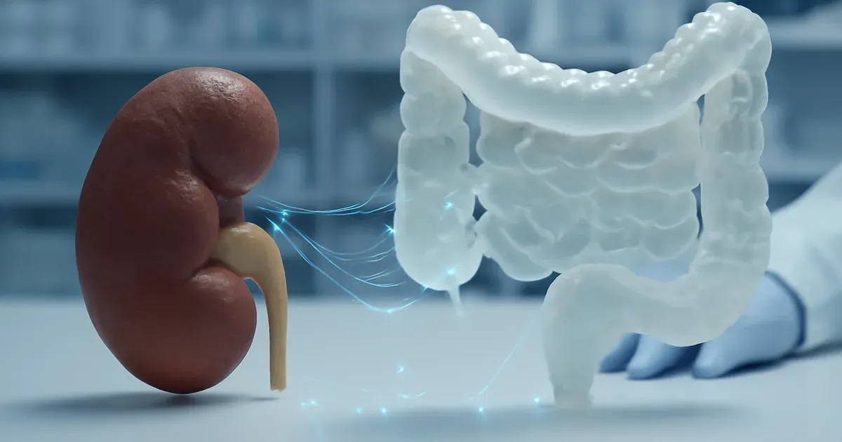 Scientific illustration of gut bacteria and kidney connection representing the chronic kidney disease gut bacteria link