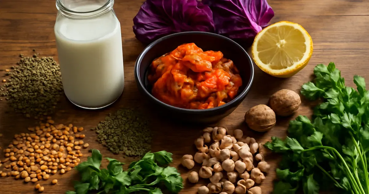 Array of gut-healthy fermented and fibre-rich foods that support the estrobolome and ease menopause symptoms