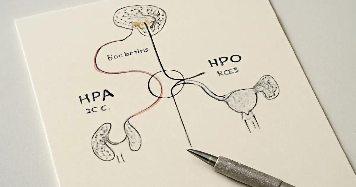 Diagram showing HPA axis and HPO axis connection relevant to cortisol during menopause