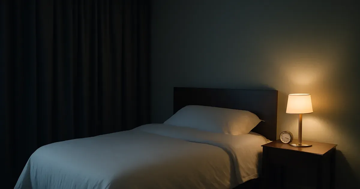 Dark cool bedroom optimised for sleep to lower overnight cortisol levels during menopause