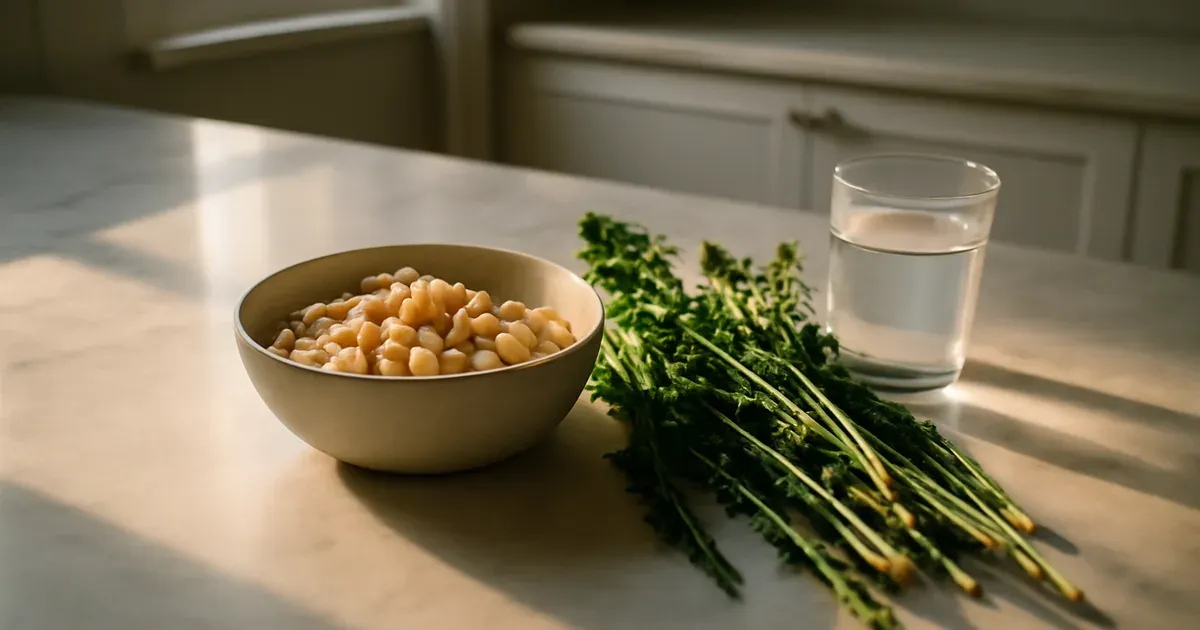 High-fiber beans and dandelion greens on a kitchen counter representing VILPA health hacks from TODAY reporters
