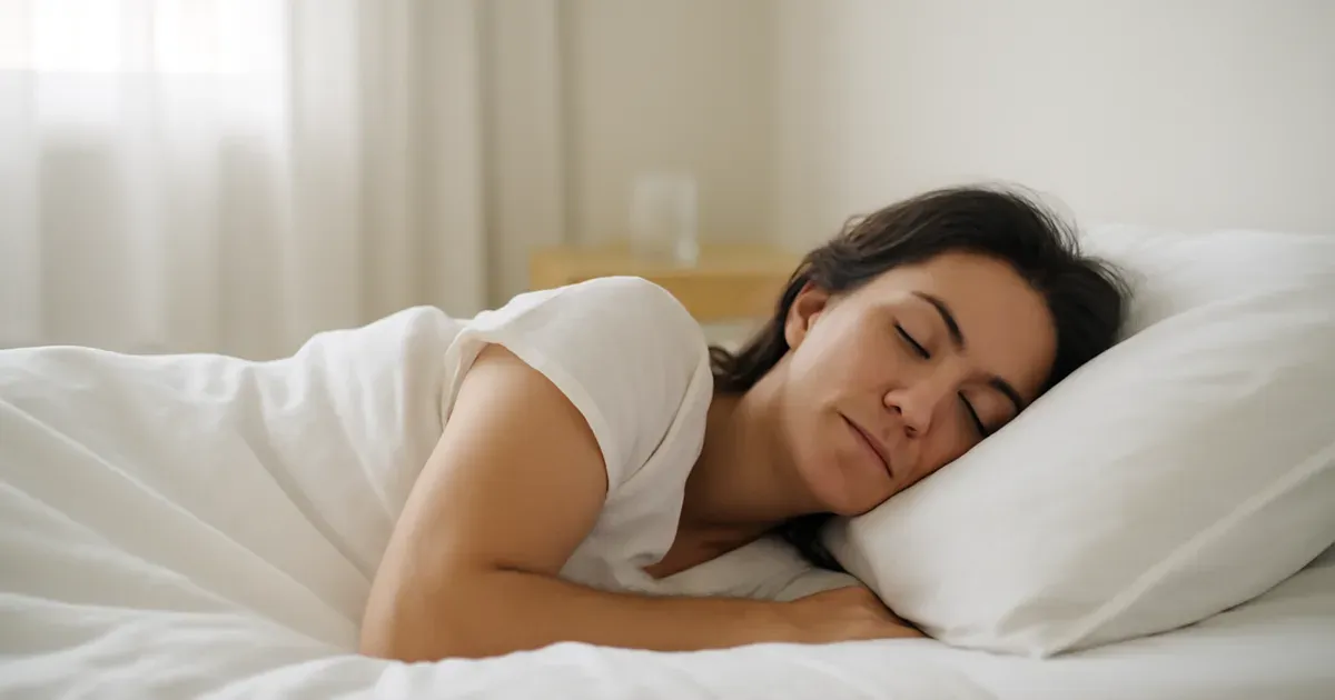 Woman in her 40s sleeping well, highlighting sleep as key to weight loss in your 40s